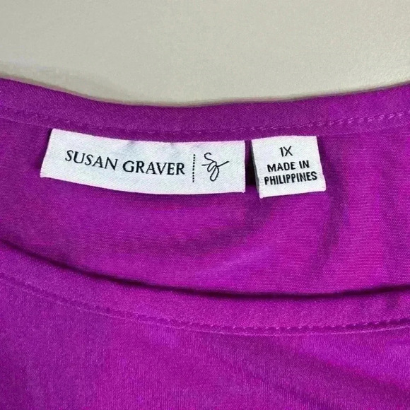 Susan Graver Liquid Knit Top with Split Sleeves Magenta Size 1X Fall Classic - Picture 8 of 13